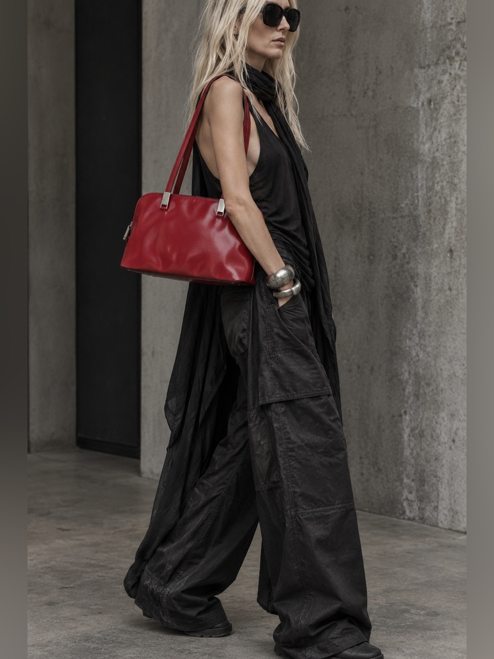 Giuseppe Zanotti Red Genuine Leather Shoulder Bag Vintage Y2K Italy